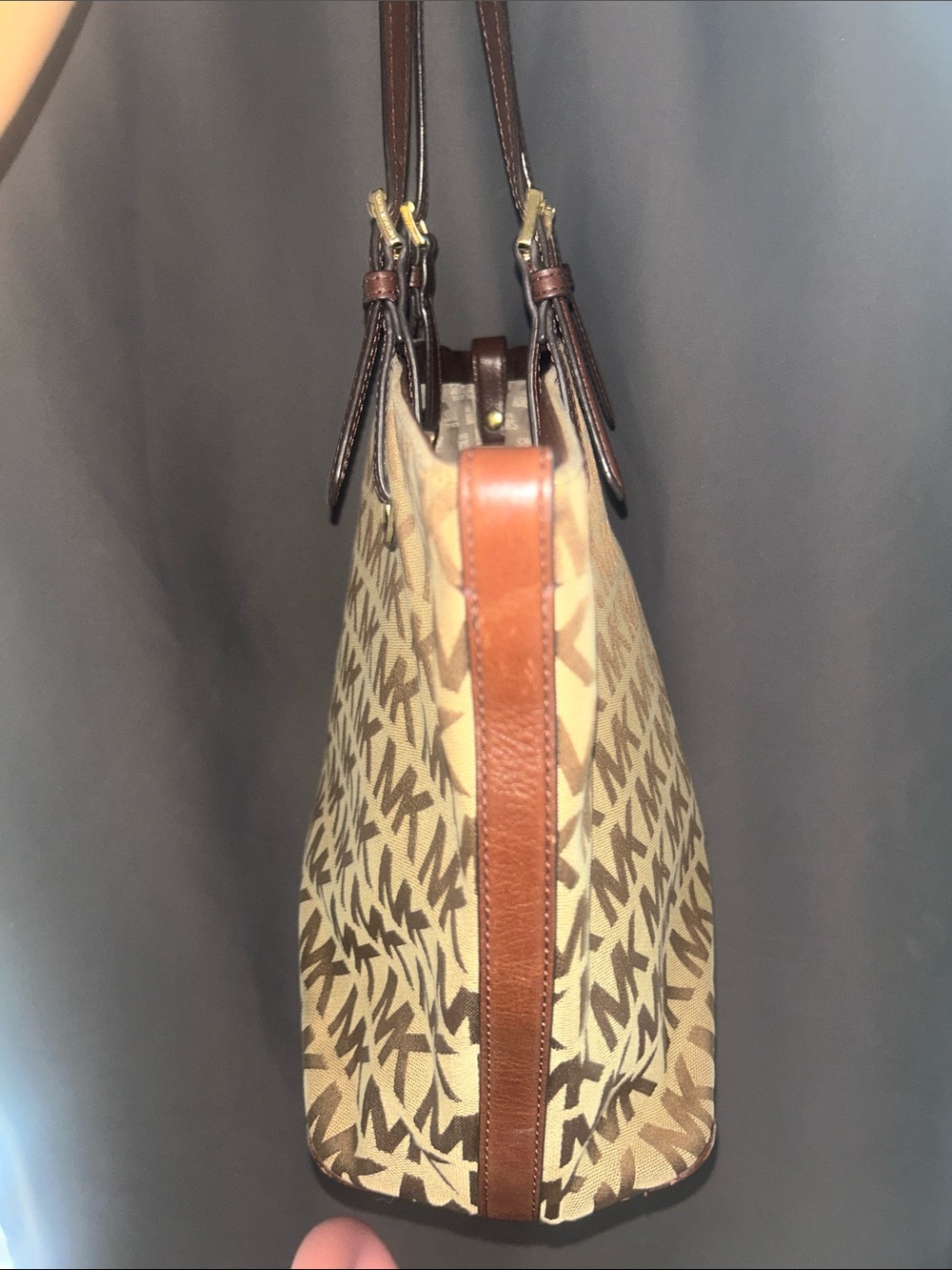 Michael Kors Tan and Brown MK Logo Tote - Picture 4 of 6
